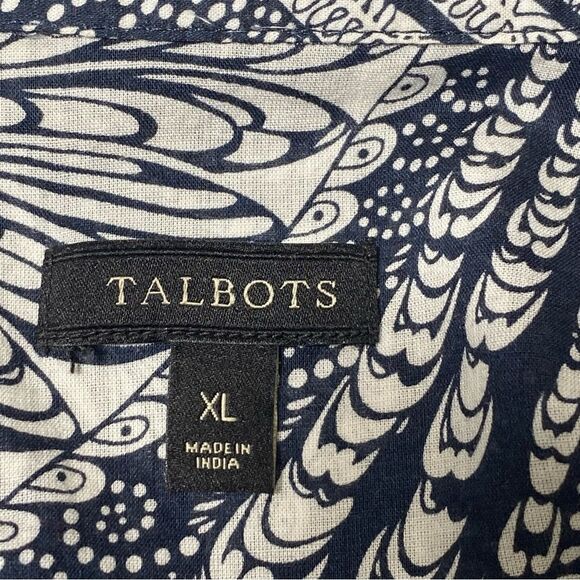Talbots 100% Cotton Navy Blue Paisley Button Up Tunic Blouse Women's Size XL - Picture 8 of 16